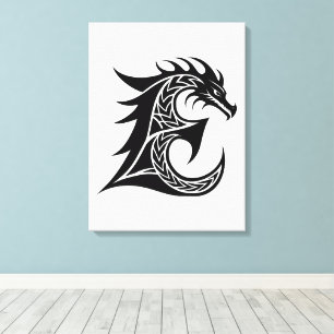 Dragon Styled Letter E, Dragon Alphabet, Monogram Canvas Print