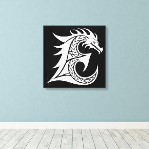 Dragon Styled Letter E, Dragon Alphabet, Monogram Canvas Print