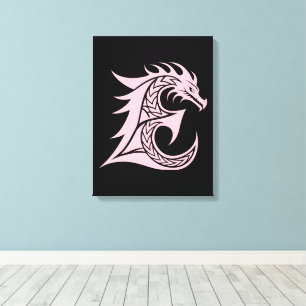 Dragon Styled Letter E, Dragon Alphabet, Monogram Canvas Print