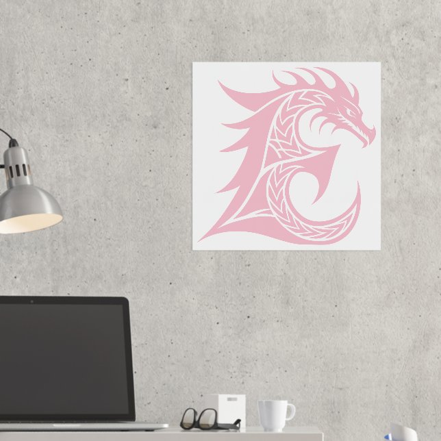 Dragon Styled Letter E, Dragon Alphabet, Monogram Foil Prints (In Situ (Desk 2))