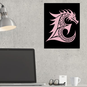 Dragon Styled Letter E, Dragon Alphabet, Monogram Foil Prints
