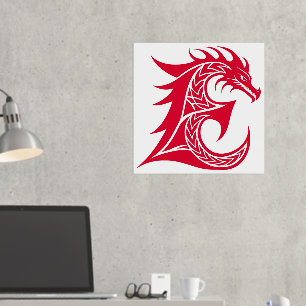 Dragon Styled Letter E, Dragon Alphabet, Monogram Foil Prints