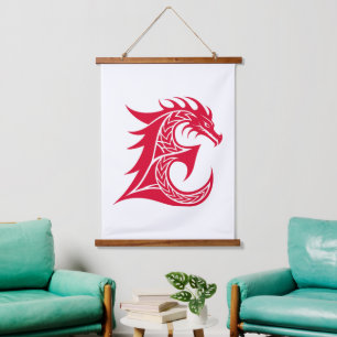 Dragon Styled Letter E, Dragon Alphabet, Monogram Hanging Tapestry