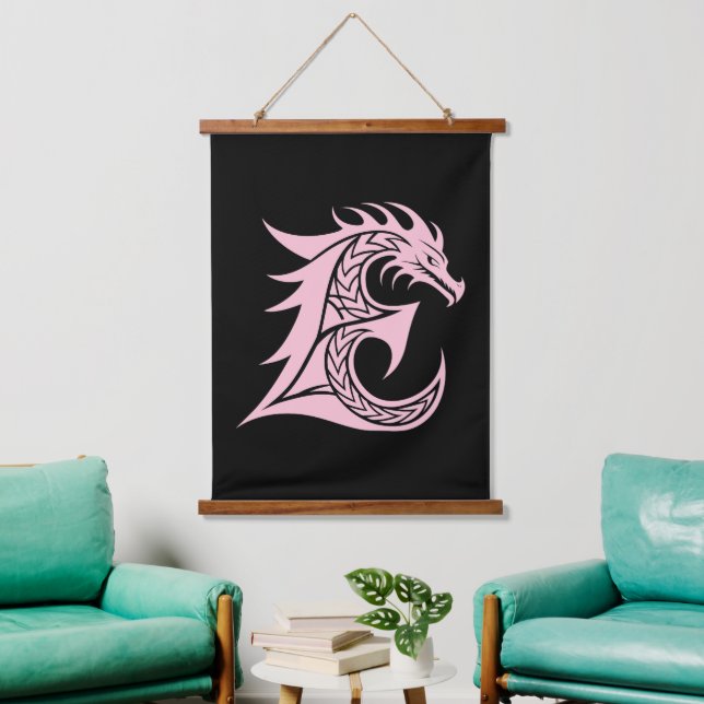 Dragon Styled Letter E, Dragon Alphabet, Monogram Hanging Tapestry (Living Room)