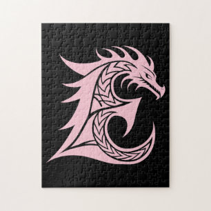Dragon Styled Letter E, Dragon Alphabet, Monogram Jigsaw Puzzle