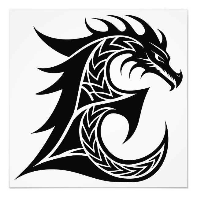 Dragon Styled Letter E, Dragon Alphabet, Monogram Photo Print (Front)