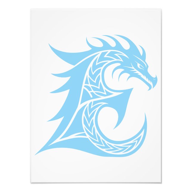 Dragon Styled Letter E, Dragon Alphabet, Monogram Photo Print (Front)