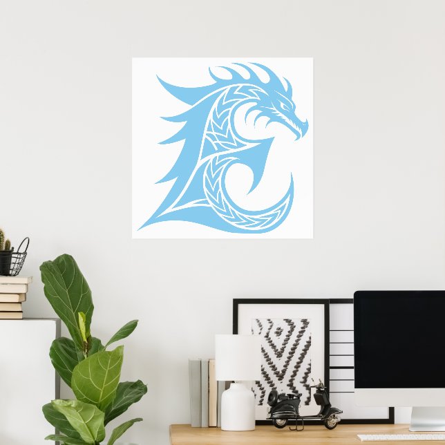 Dragon Styled Letter E, Dragon Alphabet, Monogram Poster (Home Office)