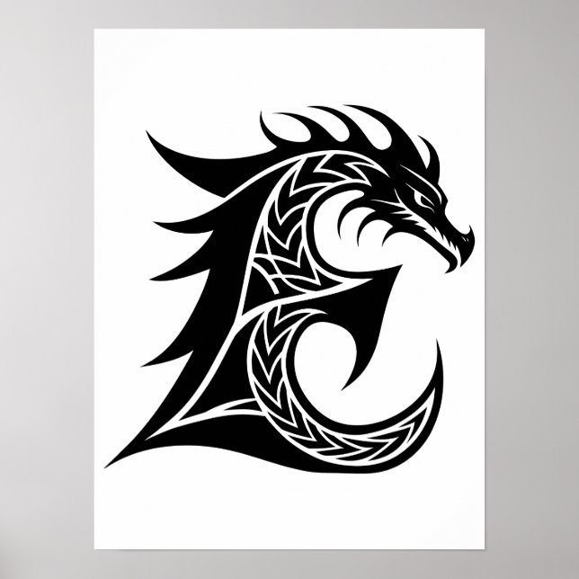 Dragon Styled Letter E, Dragon Alphabet, Monogram Poster (Front)