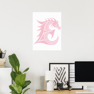 Dragon Styled Letter E, Dragon Alphabet, Monogram Poster