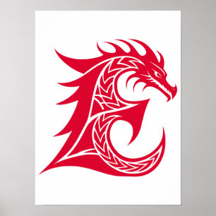 Dragon Styled Letter E, Dragon Alphabet, Monogram Poster