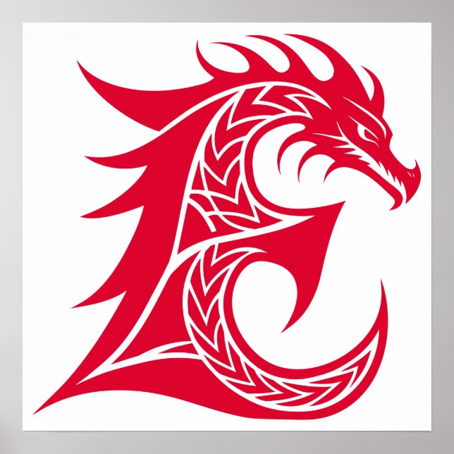 Dragon Styled Letter E, Dragon Alphabet, Monogram Poster (Front)