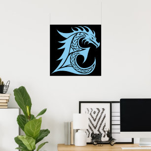 Dragon Styled Letter E, Dragon Alphabet, Monogram Poster