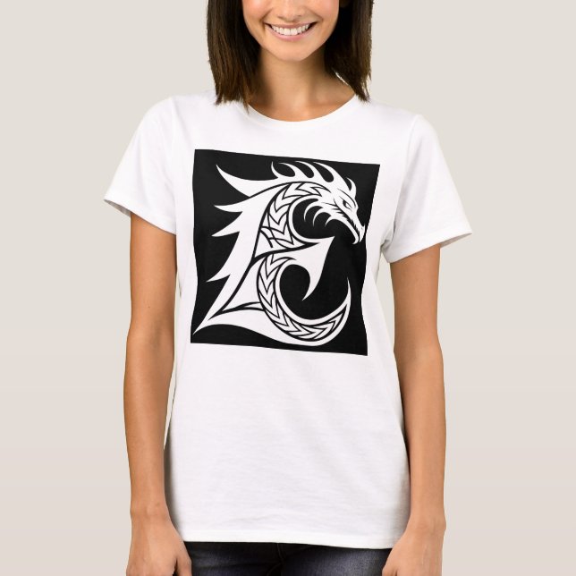 Dragon Styled Letter E, Dragon Alphabet, Monogram T-Shirt (Front)