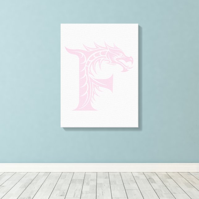 Dragon Styled Letter F, Dragon Alphabet, Monogram Canvas Print (Insitu(Wood Floor))