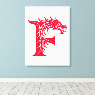 Dragon Styled Letter F, Dragon Alphabet, Monogram Canvas Print