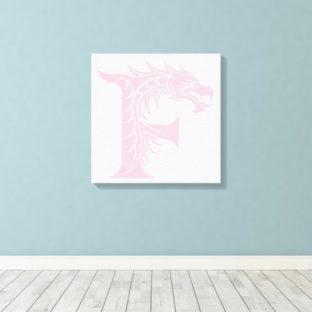 Dragon Styled Letter F, Dragon Alphabet, Monogram Canvas Print (Insitu(Wood Floor))