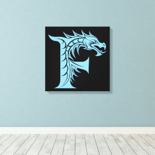 Dragon Styled Letter F, Dragon Alphabet, Monogram Canvas Print
