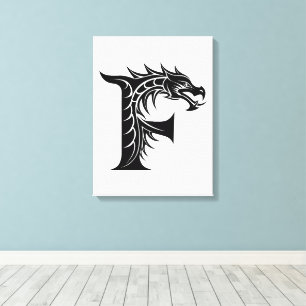 Dragon Styled Letter F, Dragon Alphabet, Monogram Canvas Print