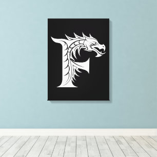 Dragon Styled Letter F, Dragon Alphabet, Monogram Canvas Print