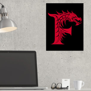 Dragon Styled Letter F, Dragon Alphabet, Monogram Foil Prints