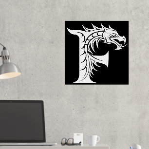 Dragon Styled Letter F, Dragon Alphabet, Monogram Foil Prints