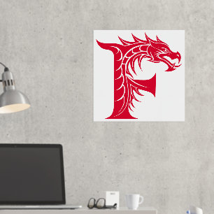 Dragon Styled Letter F, Dragon Alphabet, Monogram Foil Prints