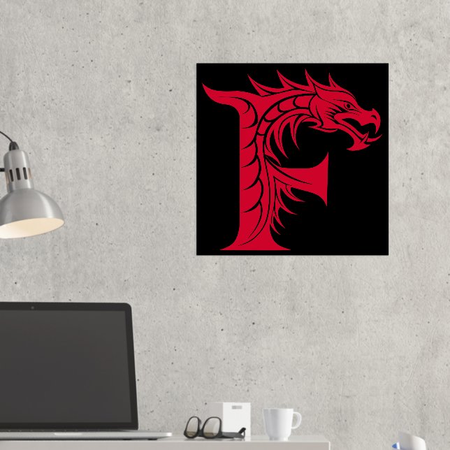 Dragon Styled Letter F, Dragon Alphabet, Monogram Foil Prints (In Situ (Desk 2))