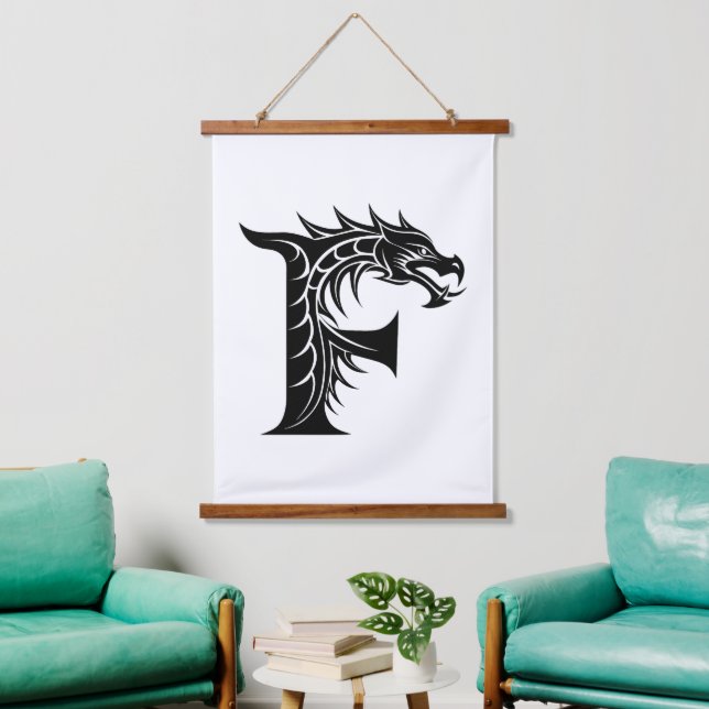Dragon Styled Letter F, Dragon Alphabet, Monogram Hanging Tapestry (Living Room)