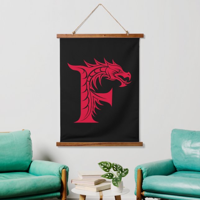 Dragon Styled Letter F, Dragon Alphabet, Monogram Hanging Tapestry (Living Room)