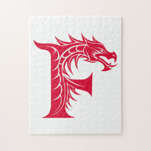 Dragon Styled Letter F, Dragon Alphabet, Monogram Jigsaw Puzzle