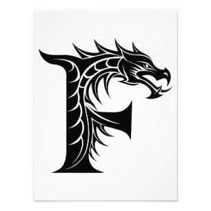 Dragon Styled Letter F, Dragon Alphabet, Monogram Photo Print