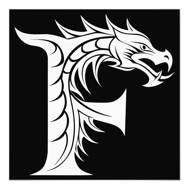 Dragon Styled Letter F, Dragon Alphabet, Monogram Photo Print (Front)