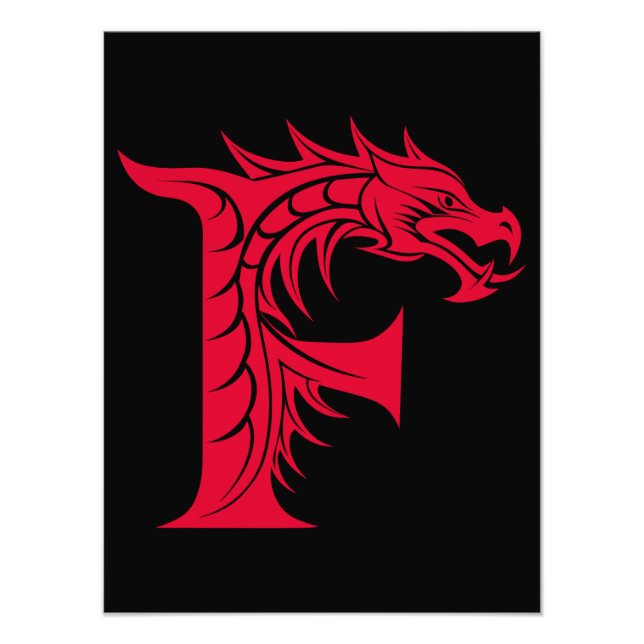 Dragon Styled Letter F, Dragon Alphabet, Monogram Photo Print (Front)