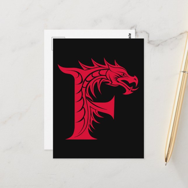 Dragon Styled Letter F, Dragon Alphabet, Monogram Postcard (Front/Back In Situ)