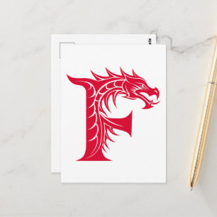 Dragon Styled Letter F, Dragon Alphabet, Monogram Postcard