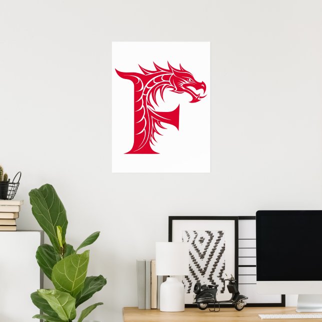 Dragon Styled Letter F, Dragon Alphabet, Monogram Poster (Home Office)