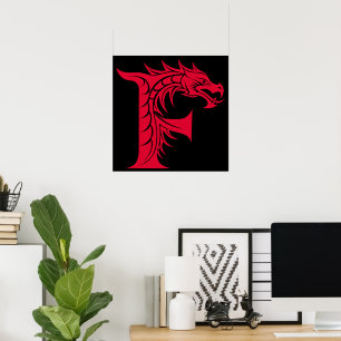 Dragon Styled Letter F, Dragon Alphabet, Monogram Poster