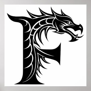 Dragon Styled Letter F, Dragon Alphabet, Monogram Poster