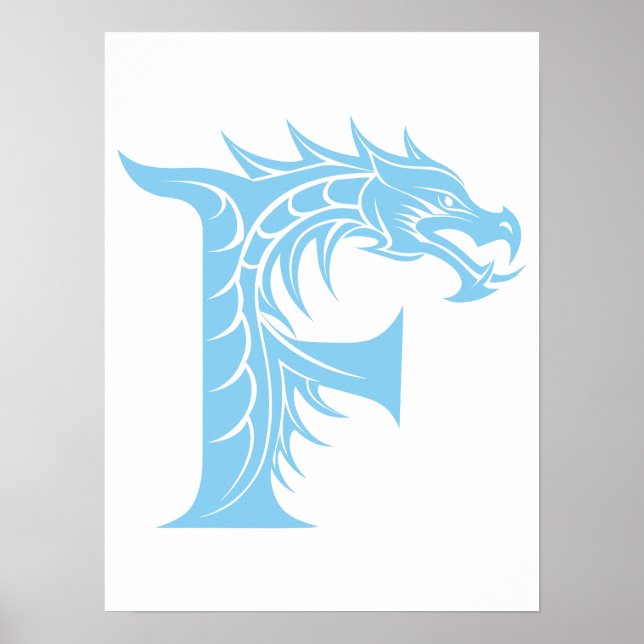 Dragon Styled Letter F, Dragon Alphabet, Monogram Poster (Front)