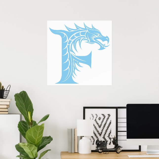 Dragon Styled Letter F, Dragon Alphabet, Monogram Poster (Home Office)