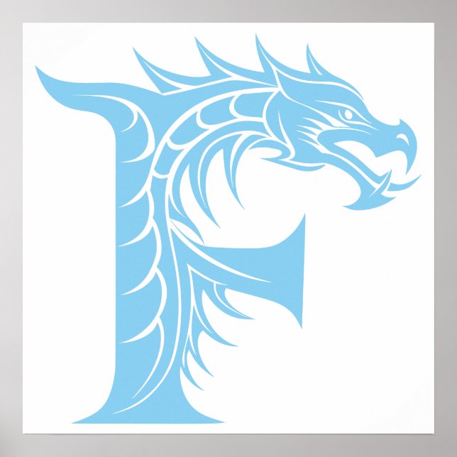 Dragon Styled Letter F, Dragon Alphabet, Monogram Poster (Front)