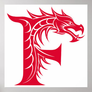 Dragon Styled Letter F, Dragon Alphabet, Monogram Poster