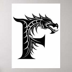 Dragon Styled Letter F, Dragon Alphabet, Monogram Poster
