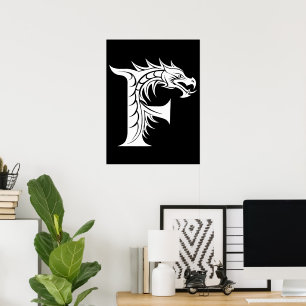 Dragon Styled Letter F, Dragon Alphabet, Monogram Poster