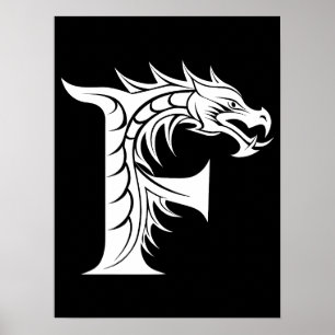 Dragon Styled Letter F, Dragon Alphabet, Monogram Poster