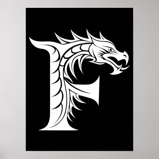 Dragon Styled Letter F, Dragon Alphabet, Monogram Poster (Front)