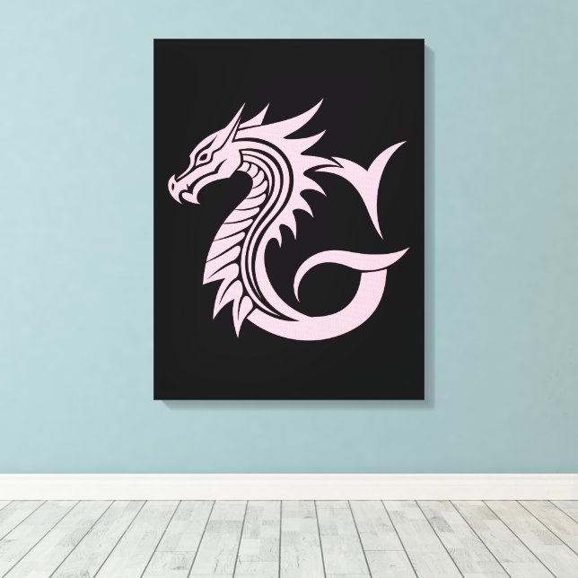 Dragon Styled Letter G, Dragon Alphabet, Monogram Canvas Print (Insitu(Wood Floor))