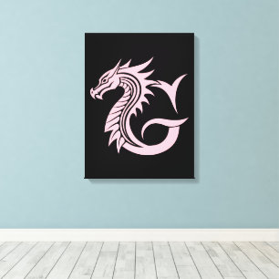 Dragon Styled Letter G, Dragon Alphabet, Monogram Canvas Print