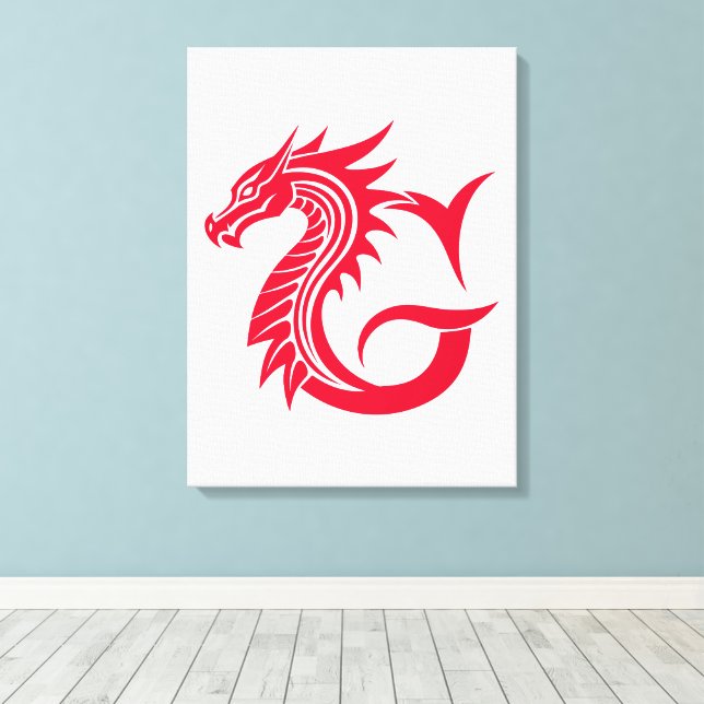 Dragon Styled Letter G, Dragon Alphabet, Monogram Canvas Print (Insitu(Wood Floor))